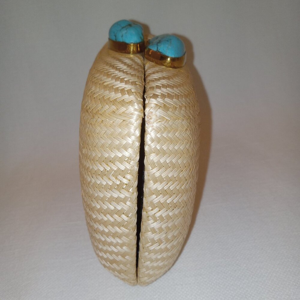 Kayu Jen Straw Clutch/Shoulder Bag With Turquoise Stone Toast/Natural NWOT - Picture 9 of 16